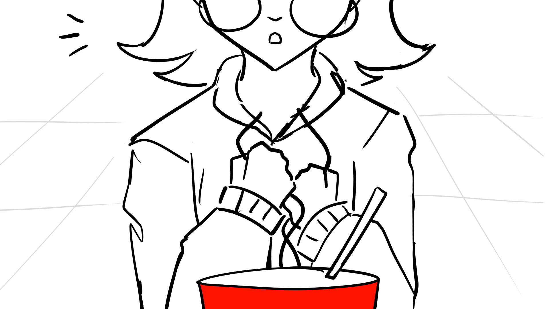 12. A cup of Coca Cola is presented in front of her.