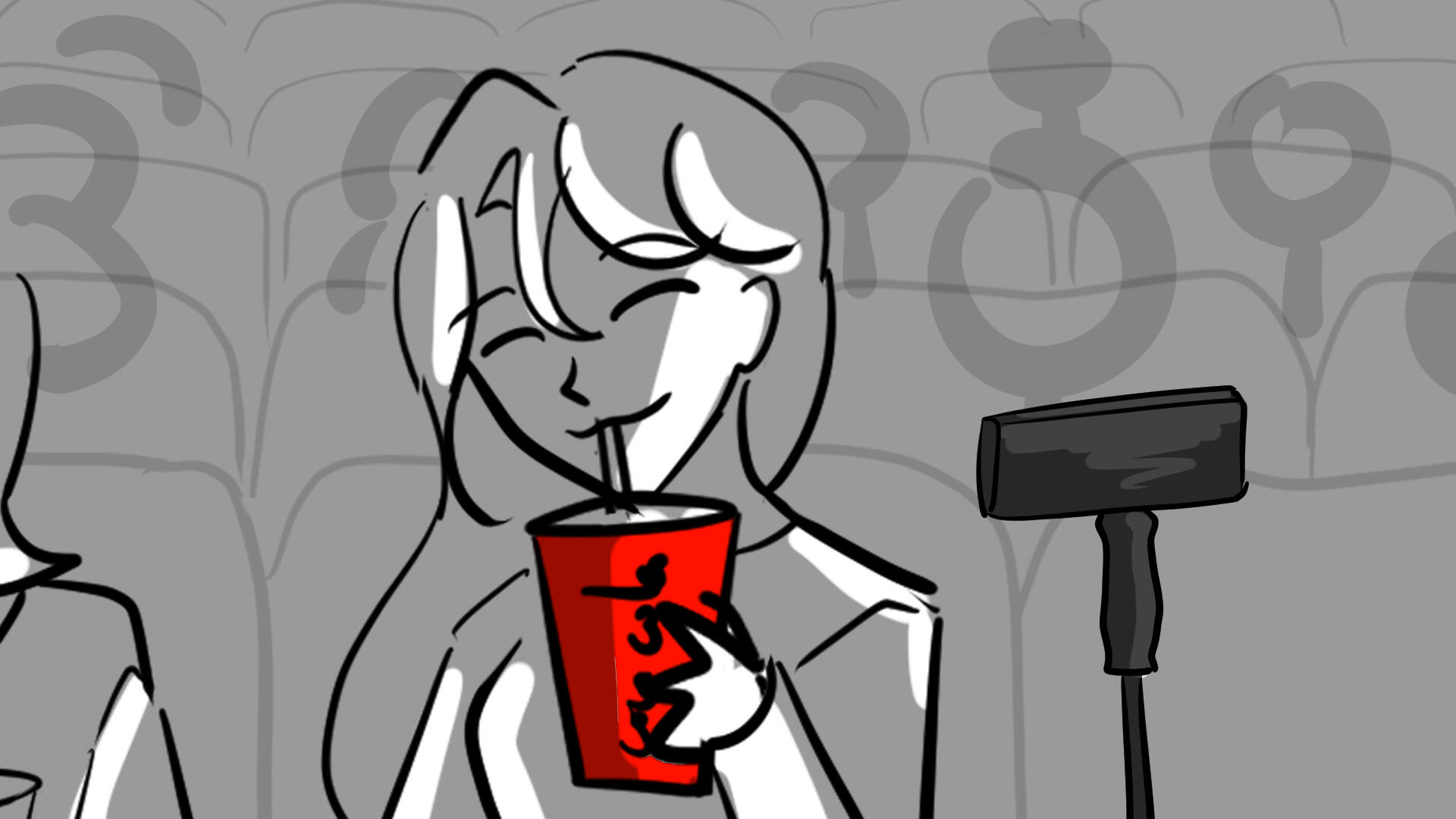 19. Feeling satisfied, she takes a sip of Coca Cola.