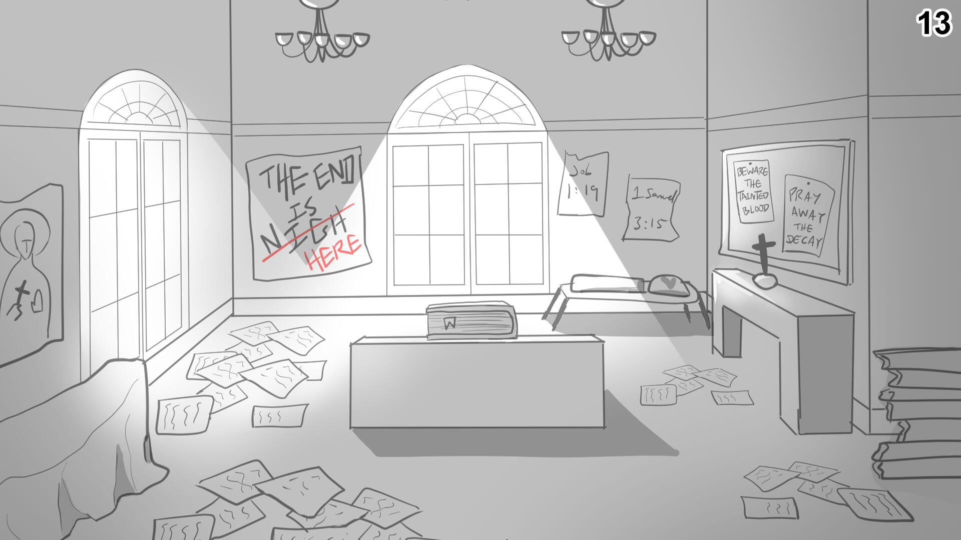 13. Paul enters into the chapel's sacristy.