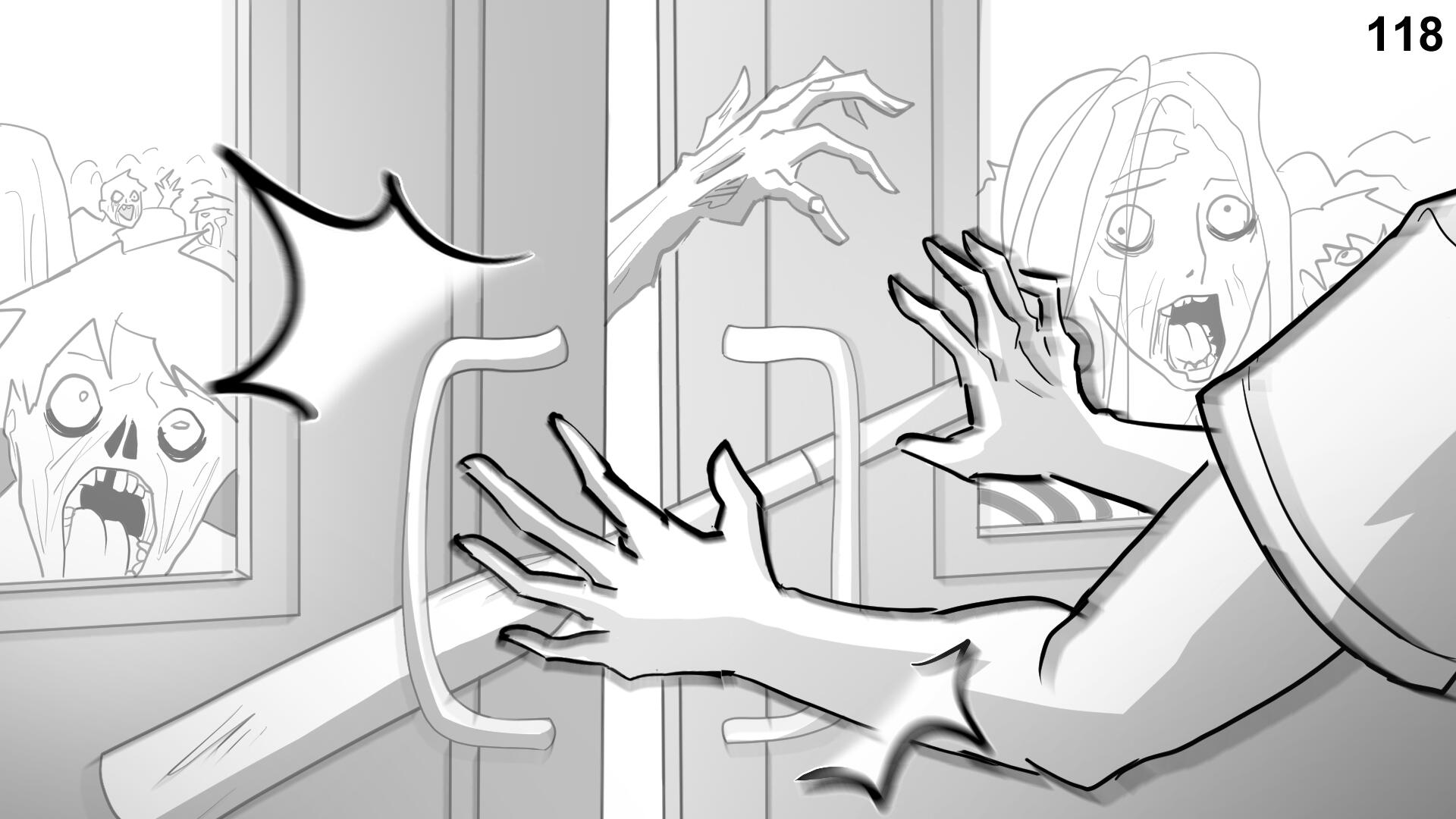 118. Paul jams the door shut with his bat.