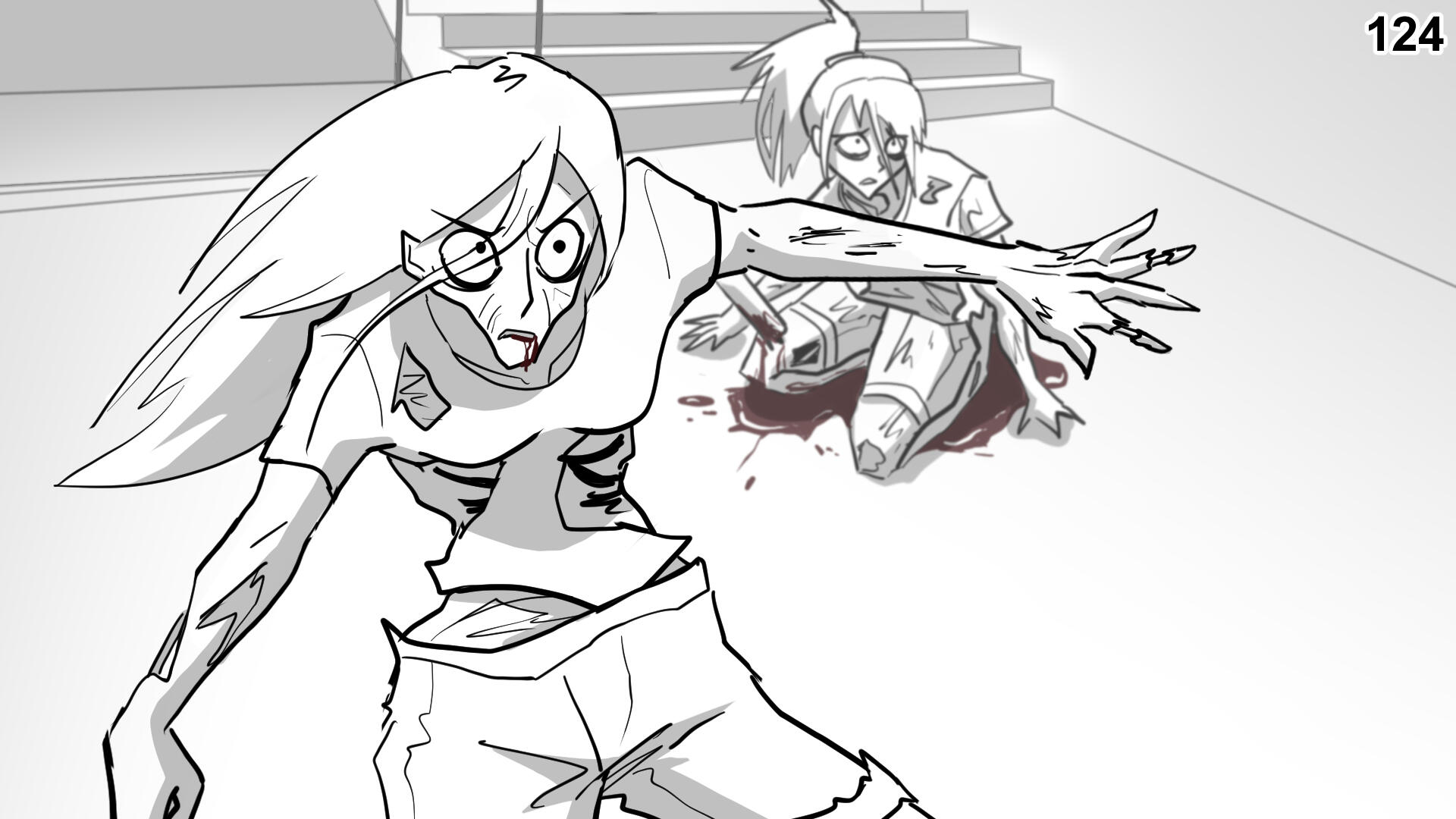 124.Cara rushes over to Esme to protect her.