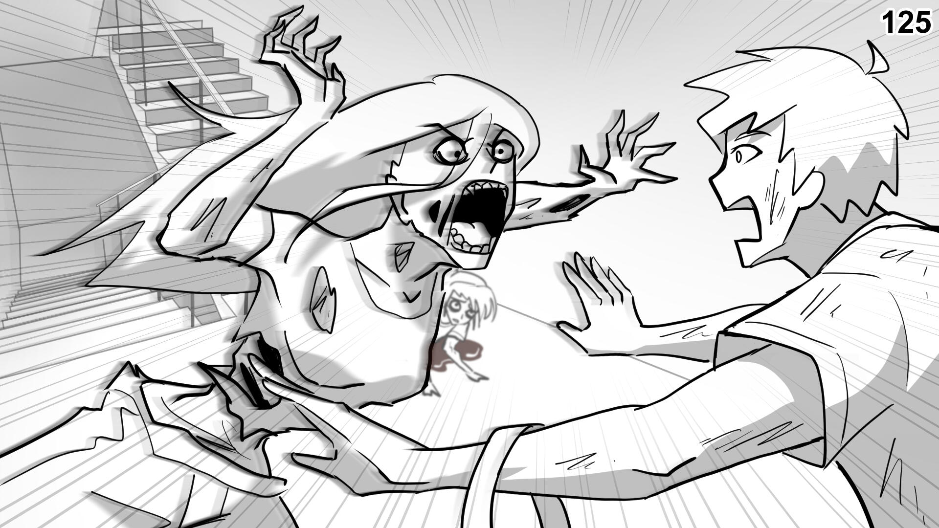 125. Feeling threatened, Cara charges at Paul while he tries to placate her.