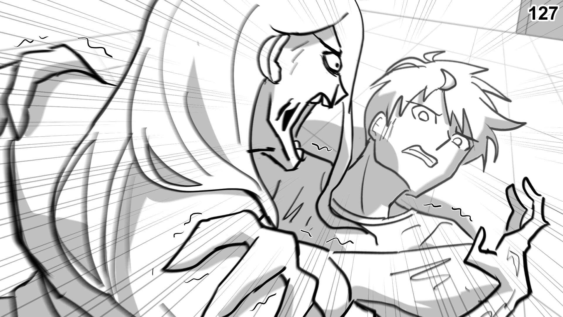 127. Cara tries all her might to snap at Paul.